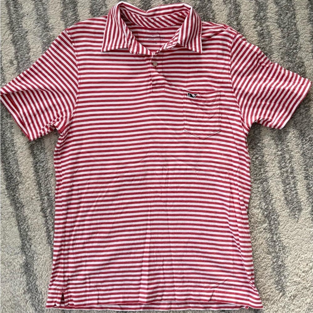 Vineyard Vines Red and White Striped Polo Shirt for boys size L